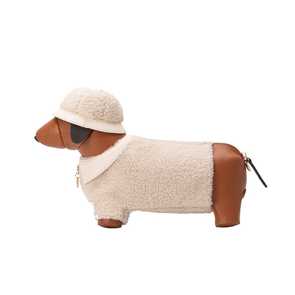 Dog Sherpa Vegan Leather Crossbody Bag