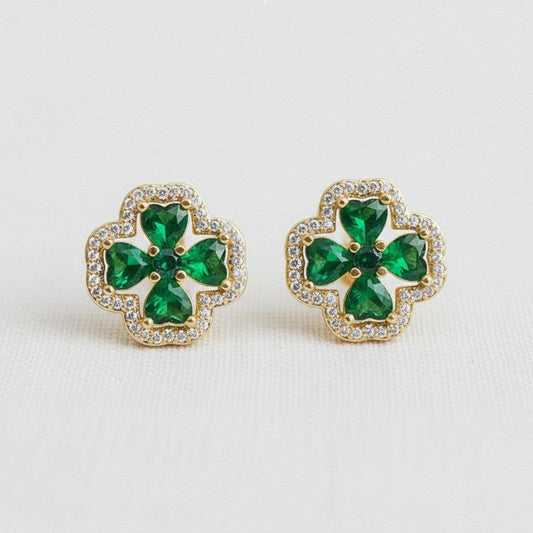 Clover Shaped Gemstone Drop Earrings