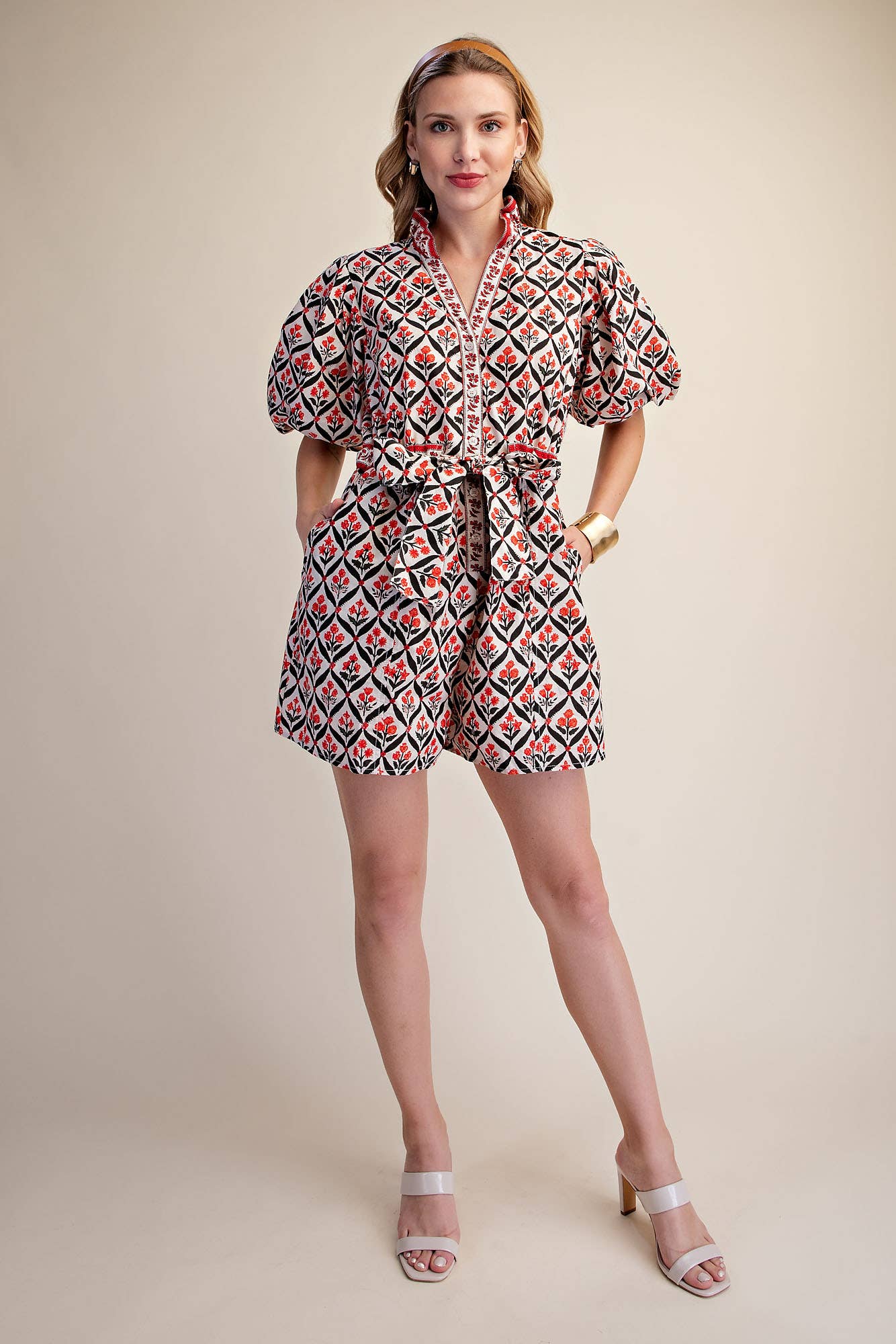 Ruffle Neck Romper