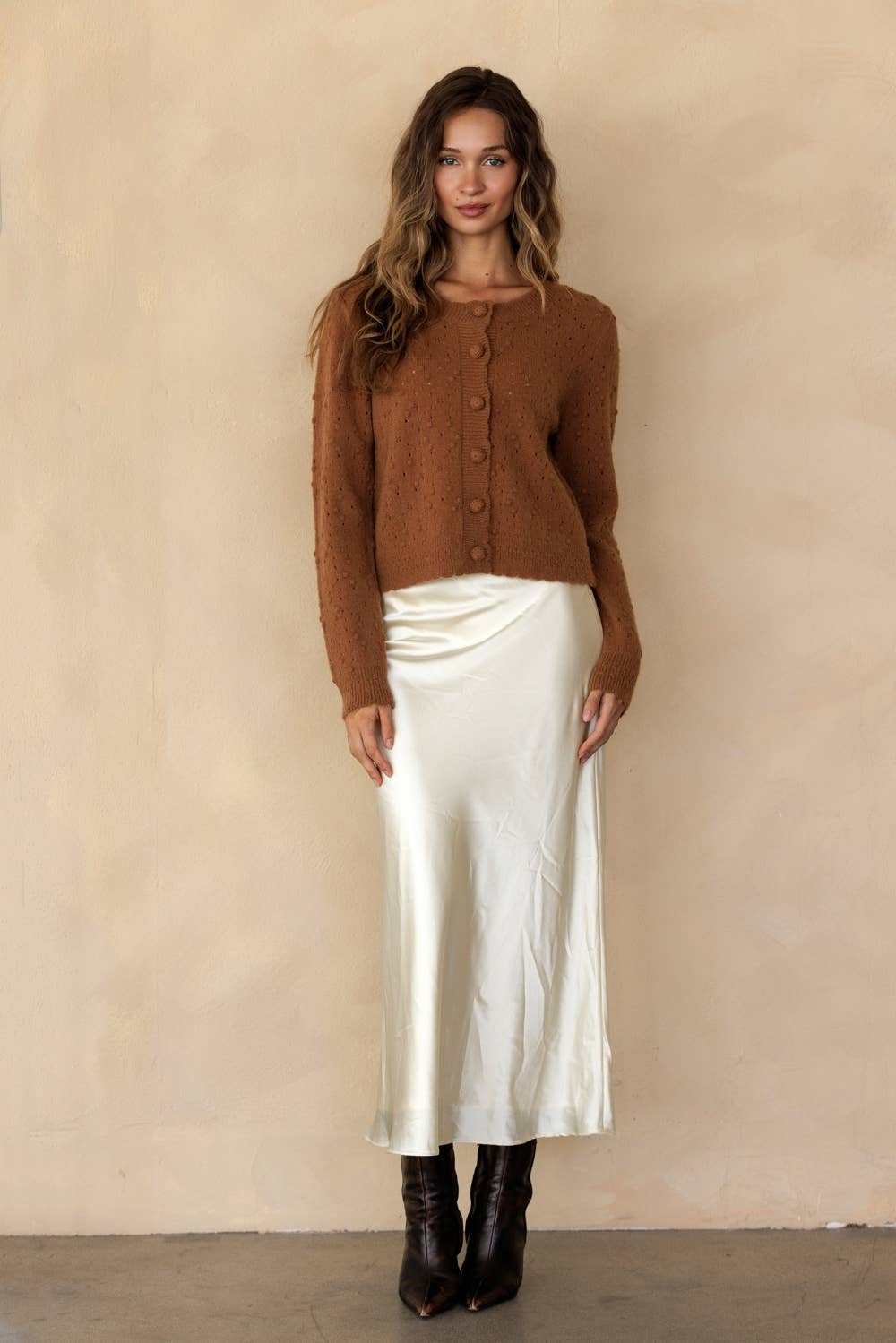 POINTELLE BOBBLE KNIT CARDIGAN