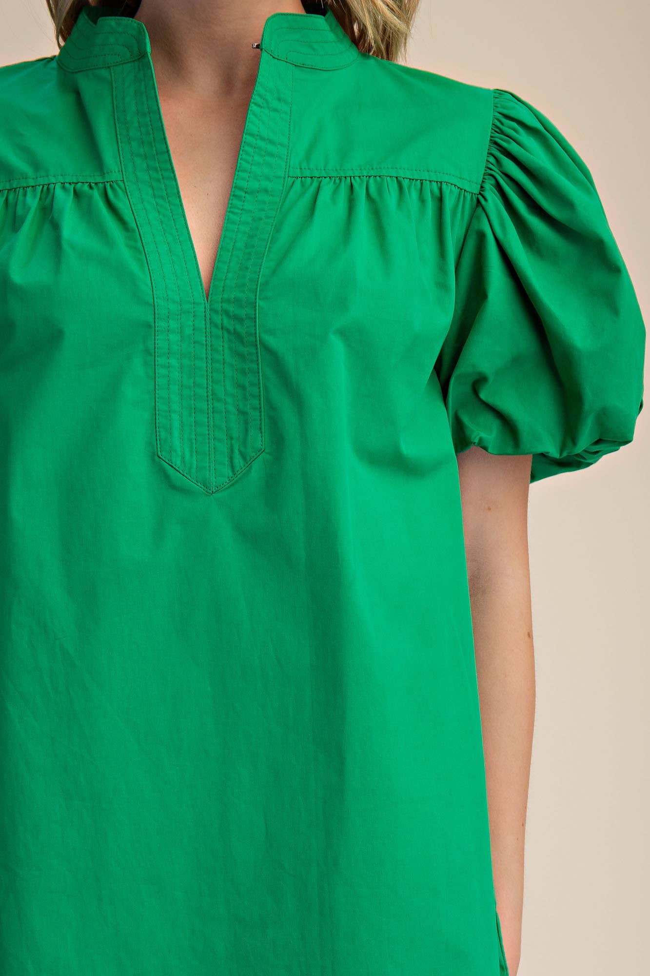 V-Neck Bubble Sleeve Mini Dress