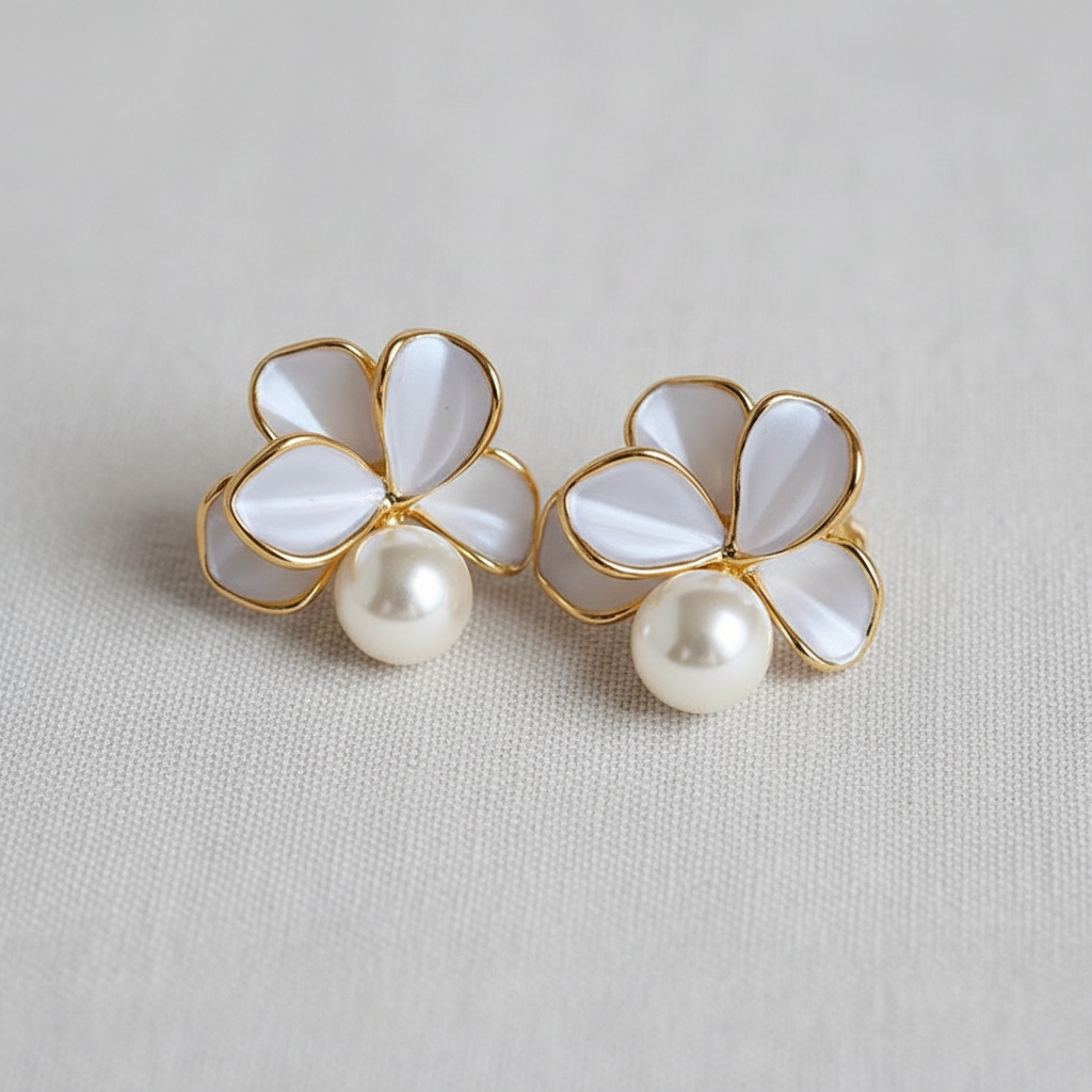 Butterfly Petal Pearl Stud Earrings