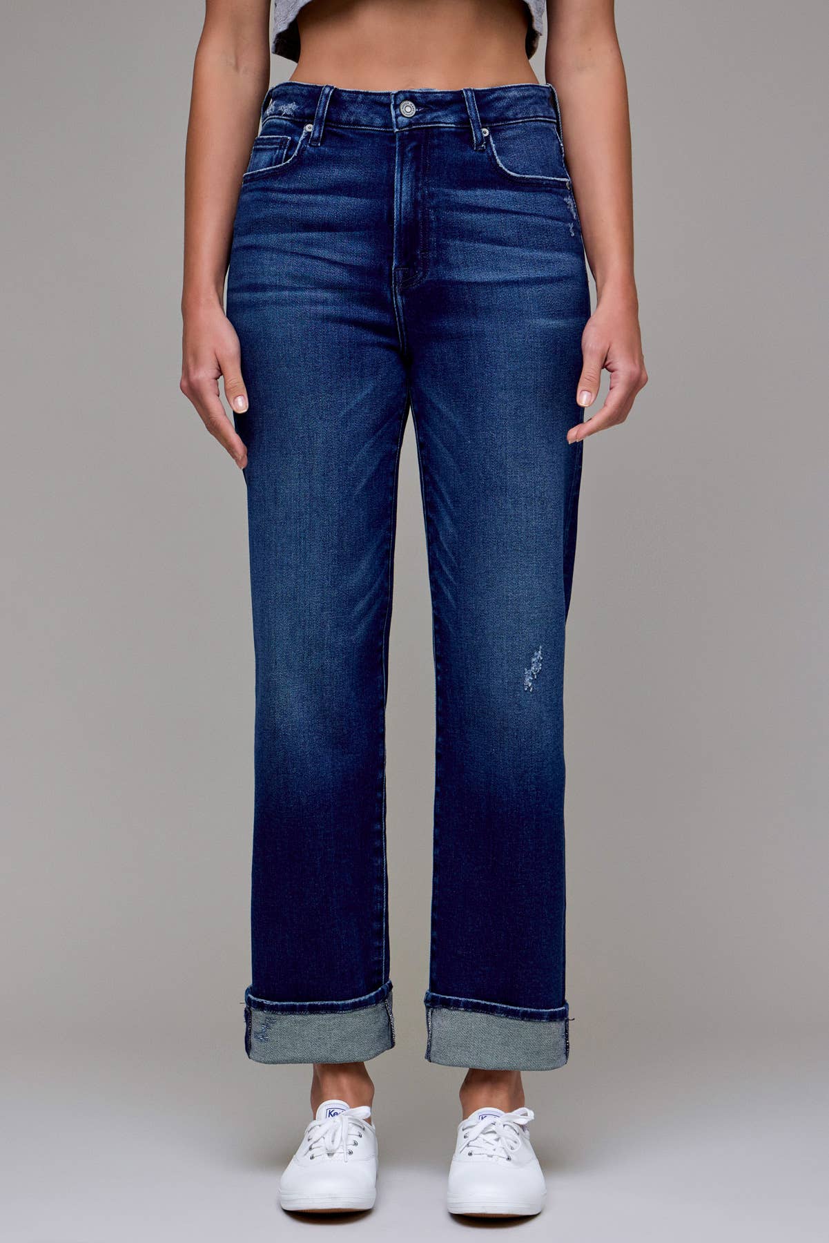 Dark Wash Cuffed Straight Jeans