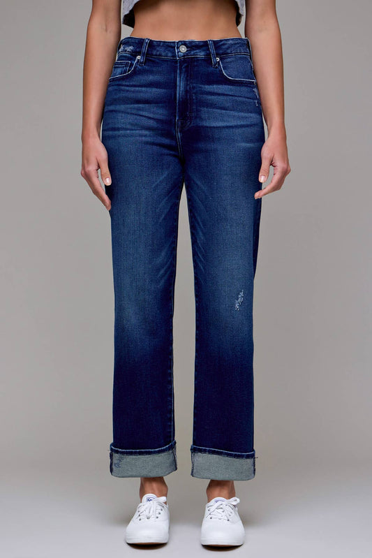 Dark Wash Cuffed Straight Jeans