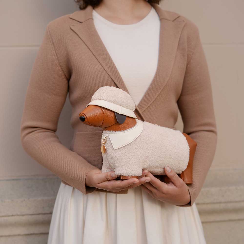 Dog Sherpa Vegan Leather Crossbody Bag