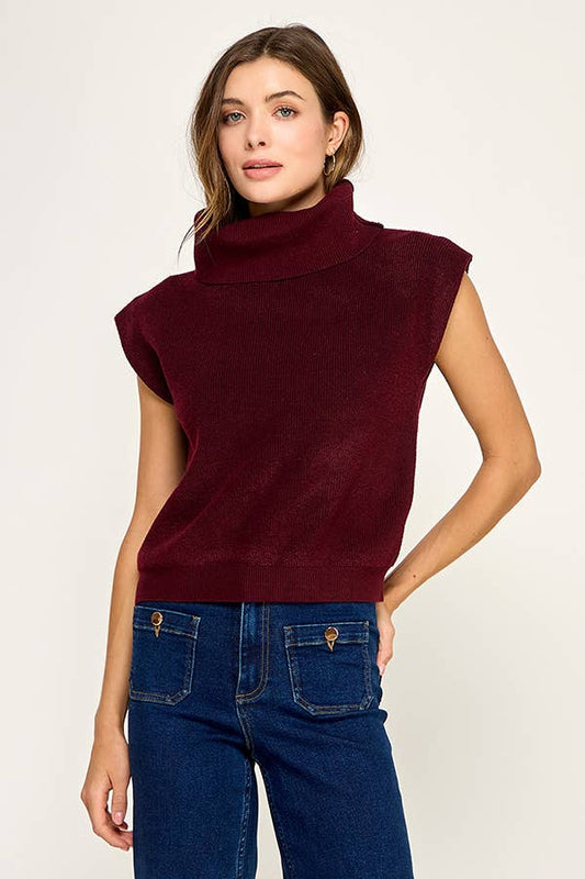 RIBBED SLEEVELESS TURTLENECK SWEATER