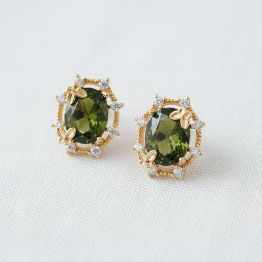 Elegant Olive Green Gemstone Drop Earrings