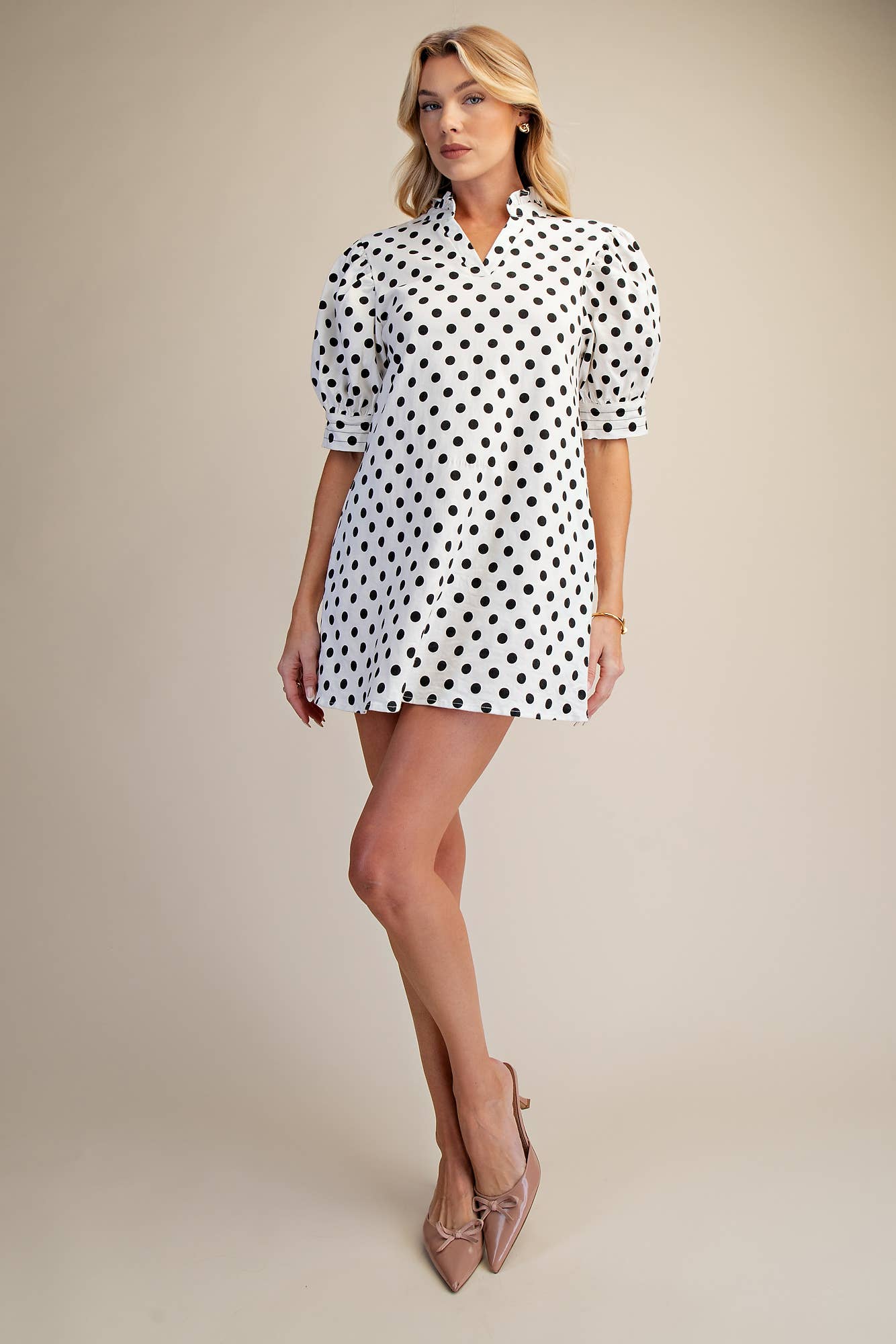 Ruffle V-Neck Puff Sleeve Mini Dress