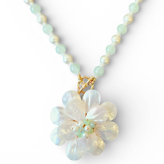 Mother of Pearl Flower Necklace | Handmade Statement Jewelry
