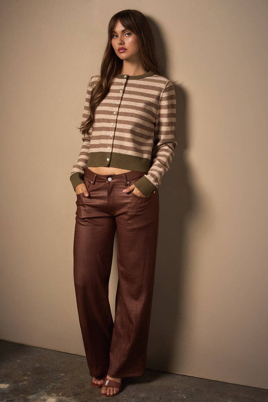 LOW WAIST CRINKLE DETAIL FAUX LEATHER PANTS