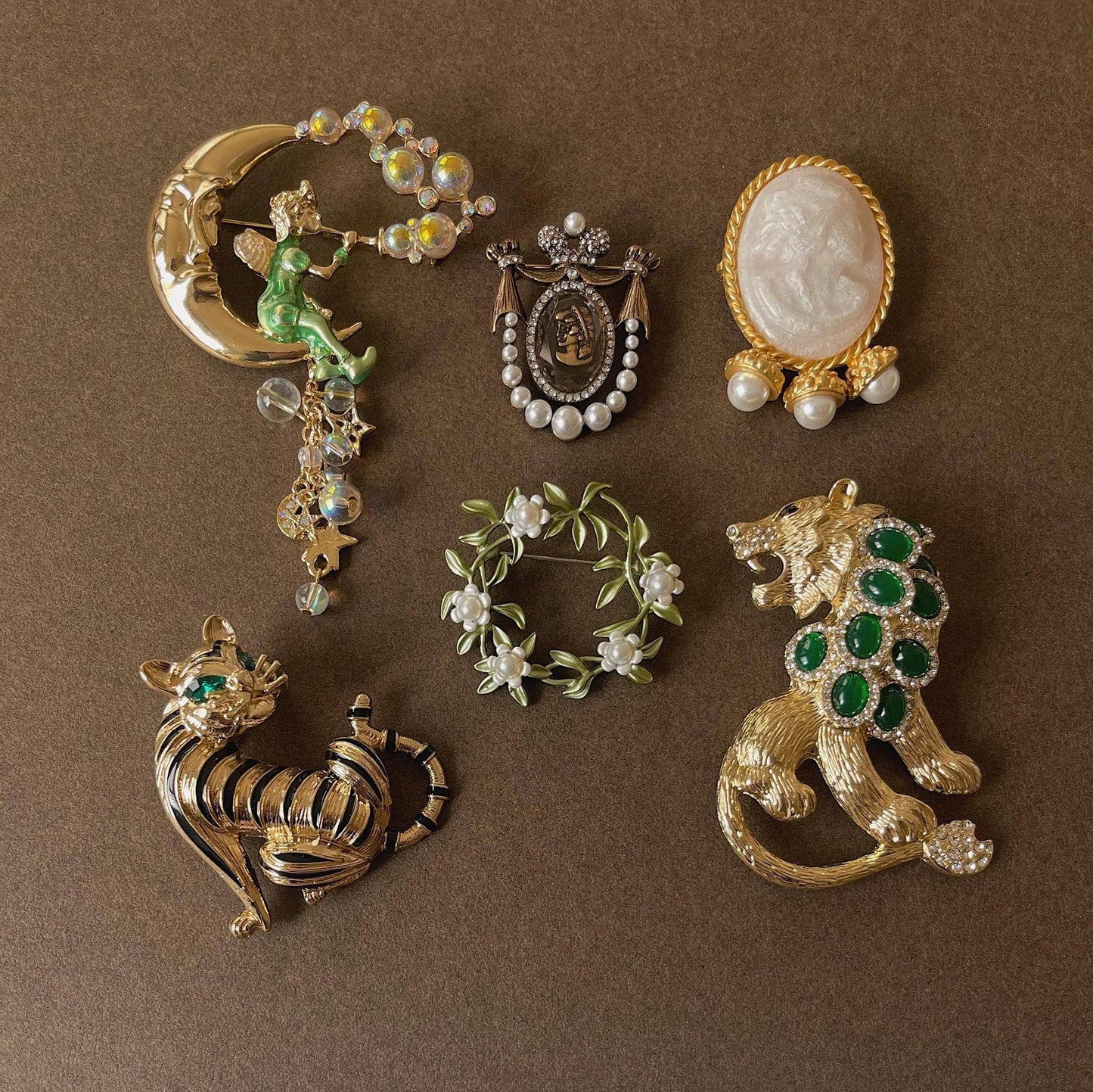 Vintage Baroque Fairy Animal Flower Dazzling Brooch