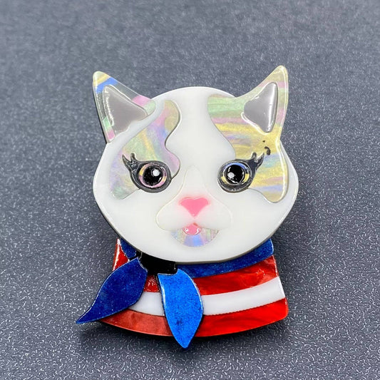 Cat with Scarf Acrylic Brooch