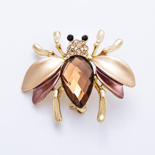 Gold 32mm x 38mm Brown Flying Insect Animal Pin Brooch
