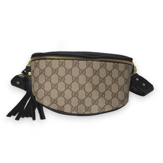 Britt Belt Bag In Black Leather | Upcycled Gucci Full Front