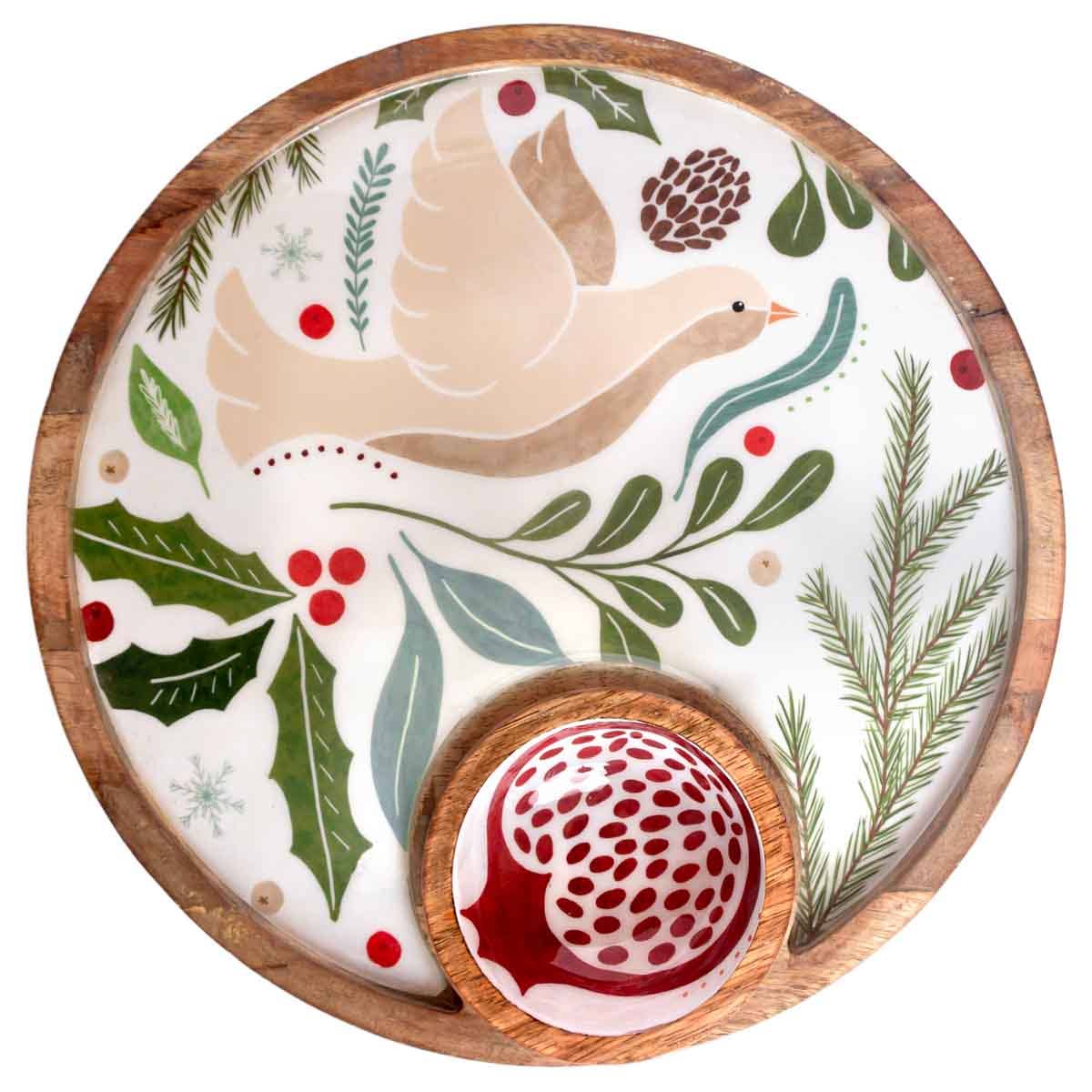 Winter Berry Round Mango Wood Platter & Bowl Christmas