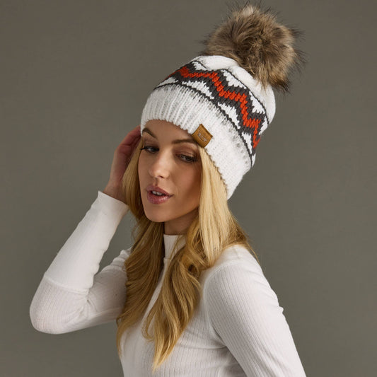 White, Red & Gray Patterned Pom Hat
