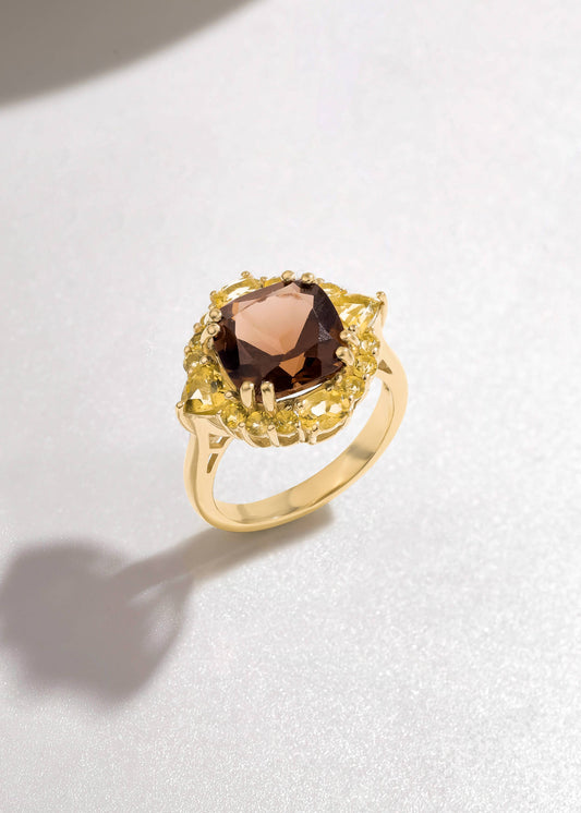 Golden Eclipse Smoky Quartz Ring