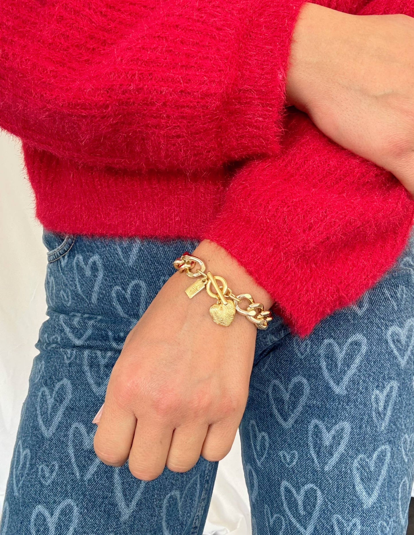 Gold Chunky Heart Charm Bracelet