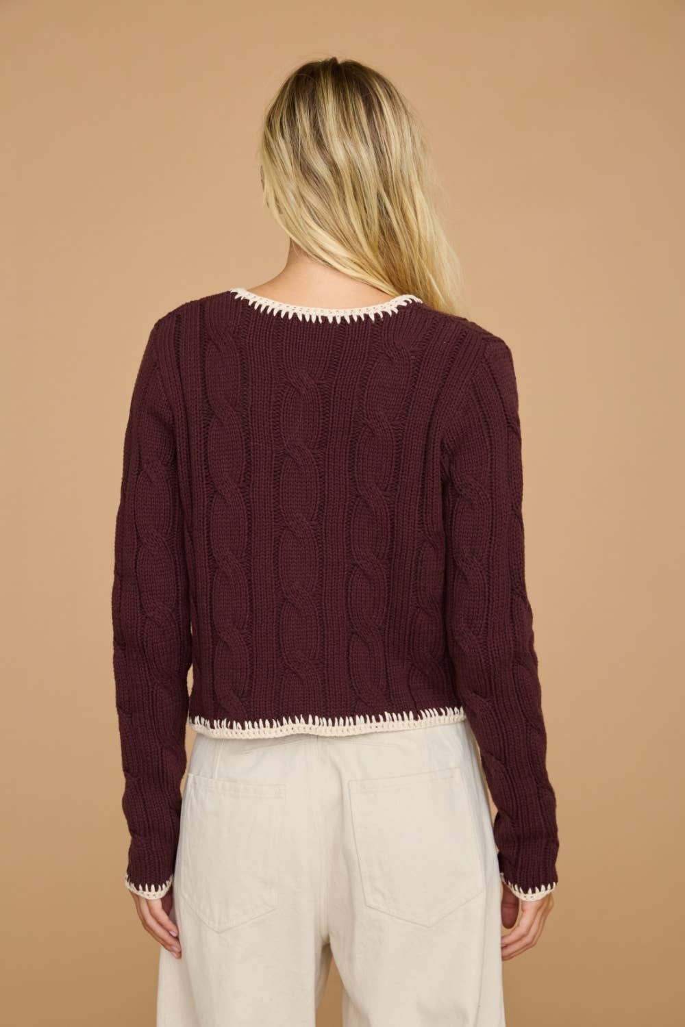 Embroidered Dog Cable Knit Cardigan Sweater Top