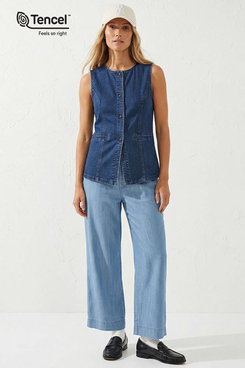 Sleeveless Longline Denim Vest Top