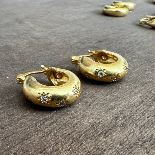 Star Hoops | Diamond Zircon Jewelry | Classic Gold Hoops