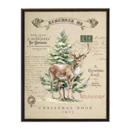 Vintage painting of deer and tree on distressed bookplate B