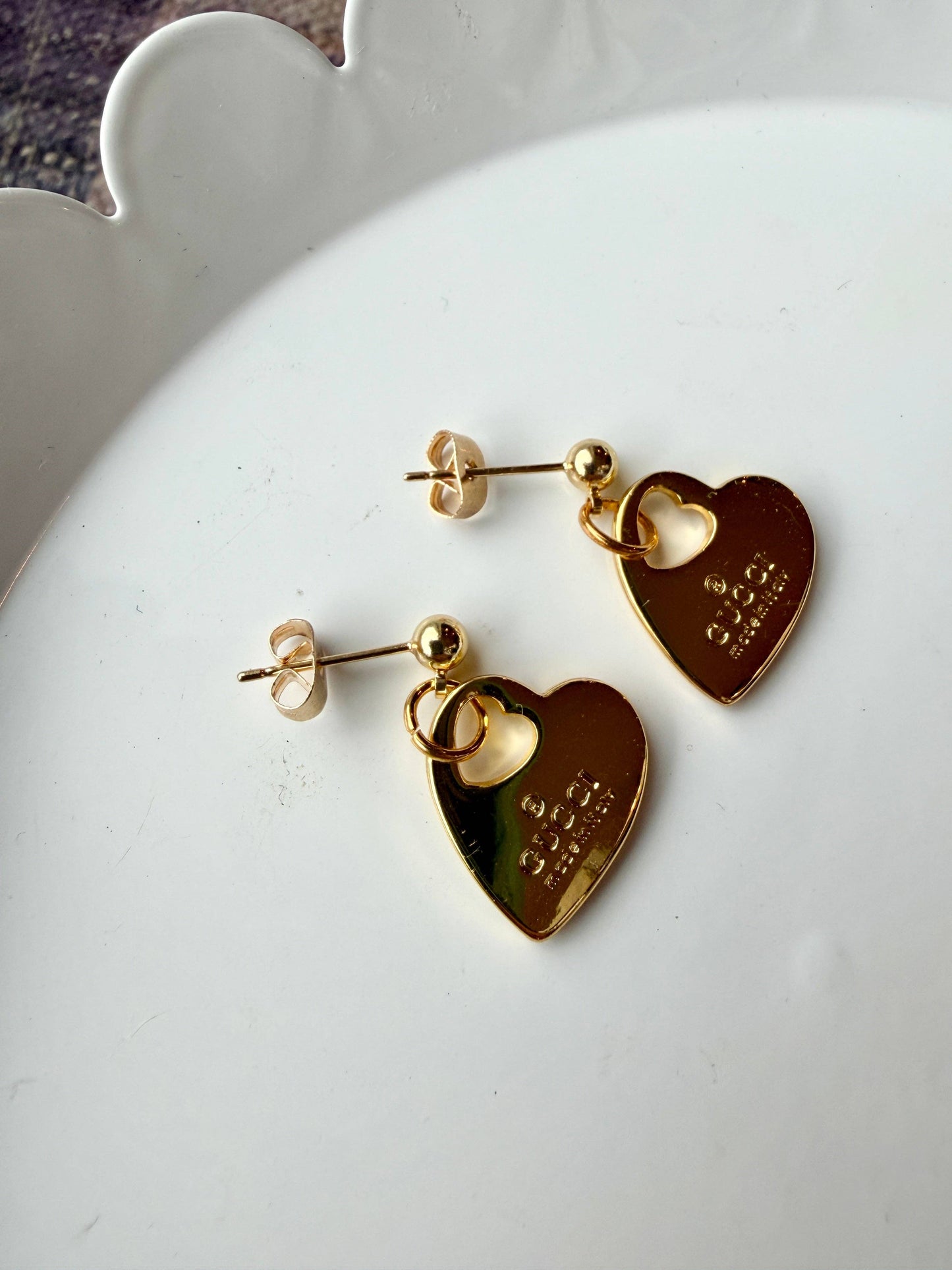 Upcycled Gucci Gold Heart Pendant Earrings