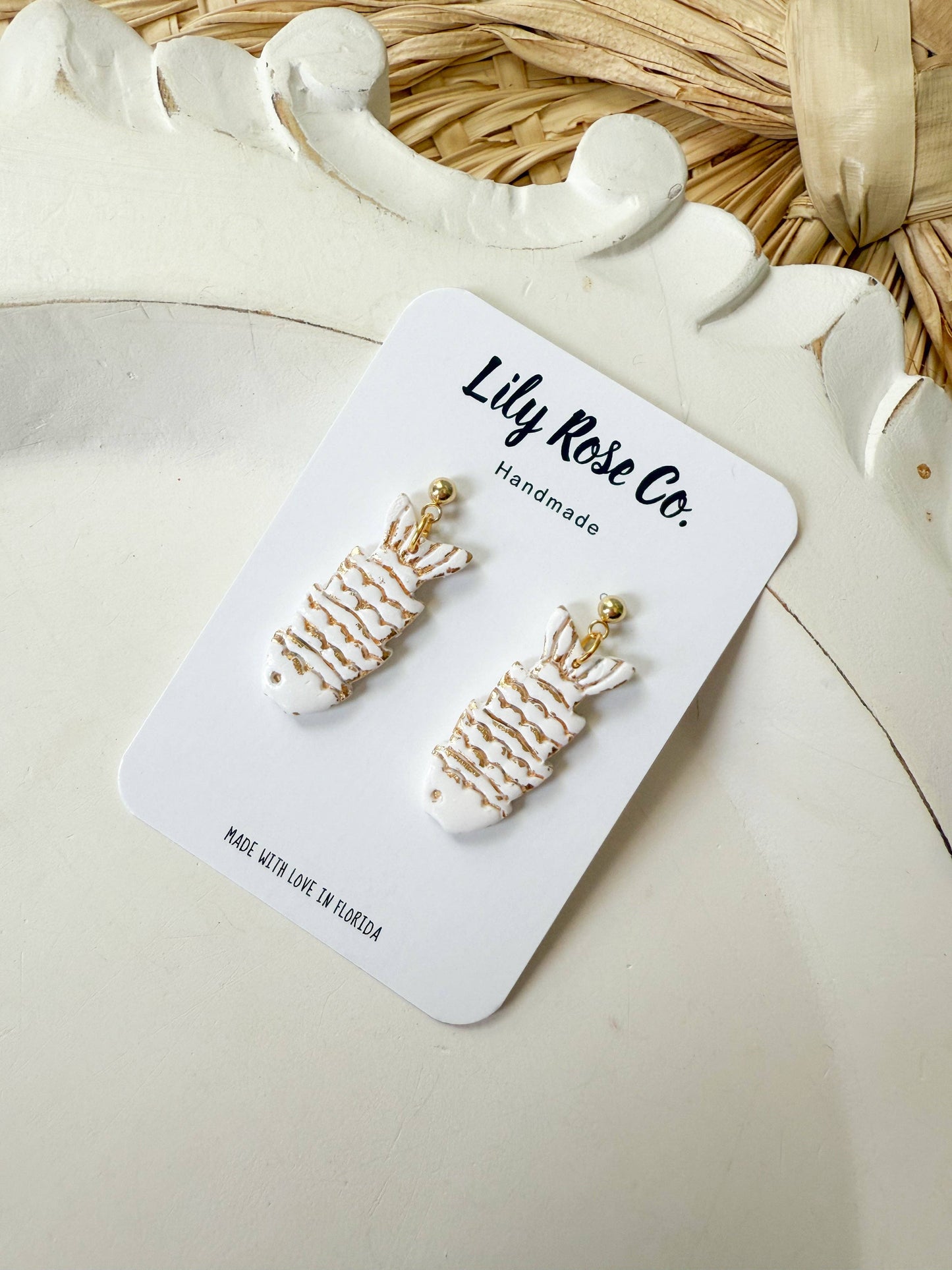 White and Gold Fish Earrings