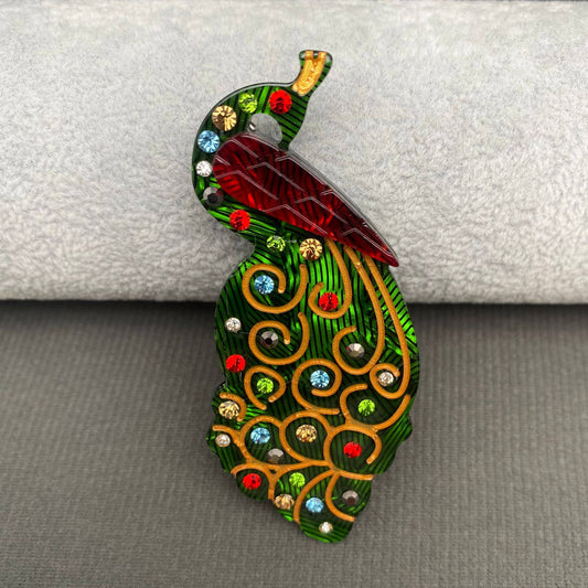 Rhinestones Inlaid Peacock Acrylic Brooch