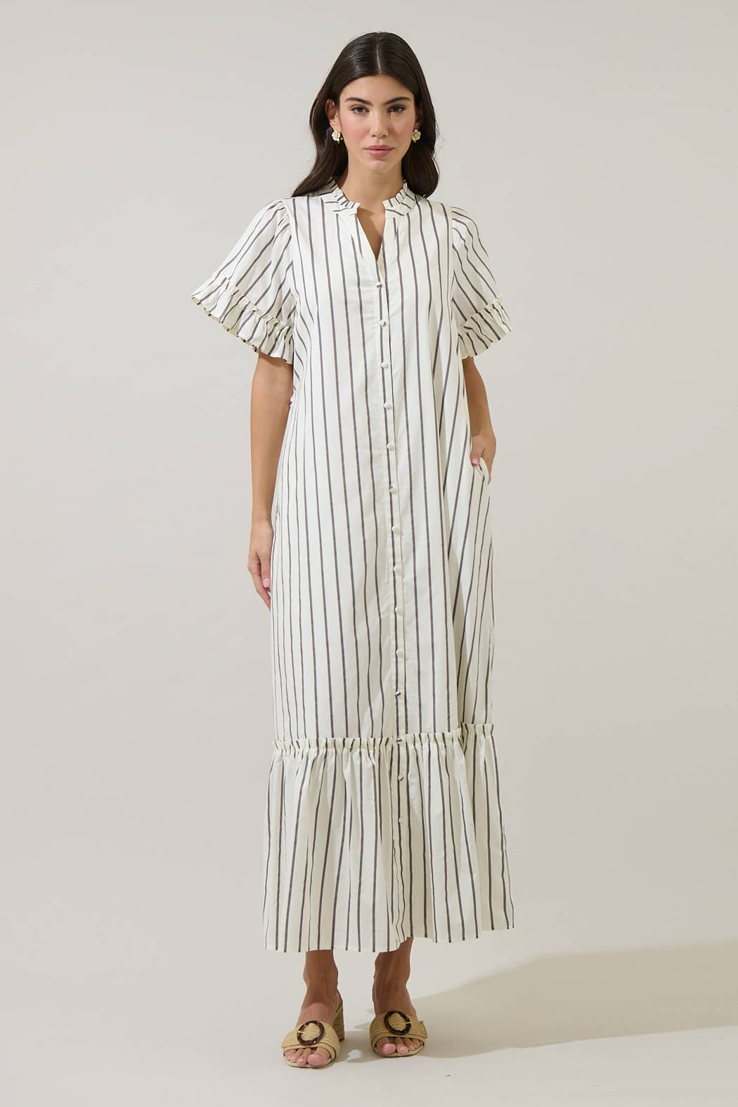 Kamara Striped Alna Button Up Midi Dress