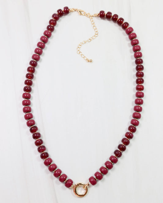 Tiara Beaded Toggle Necklace Burgundy