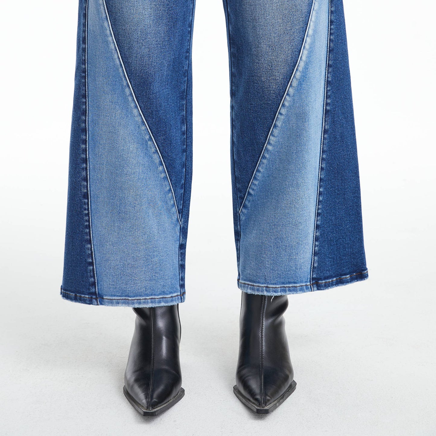 High Rise Two-Tone Wide Leg Jeans