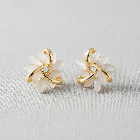 Cat's Eye Flower Stud Earrings