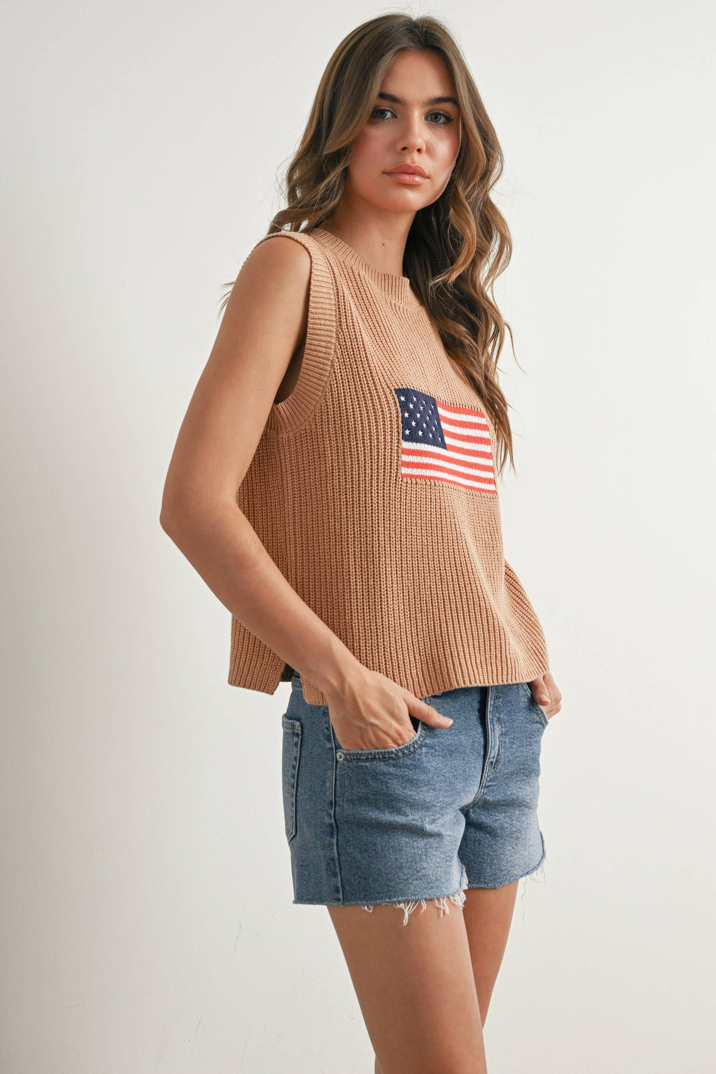 American Flag Knit Sleeveless Sweater