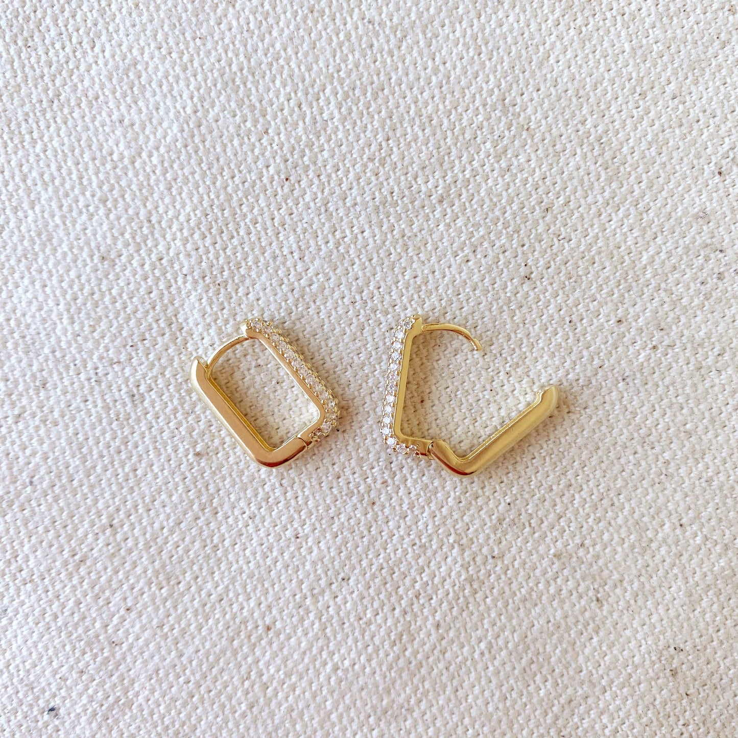 18K Gold Filled Rectangular Clicker Hoop Earrings