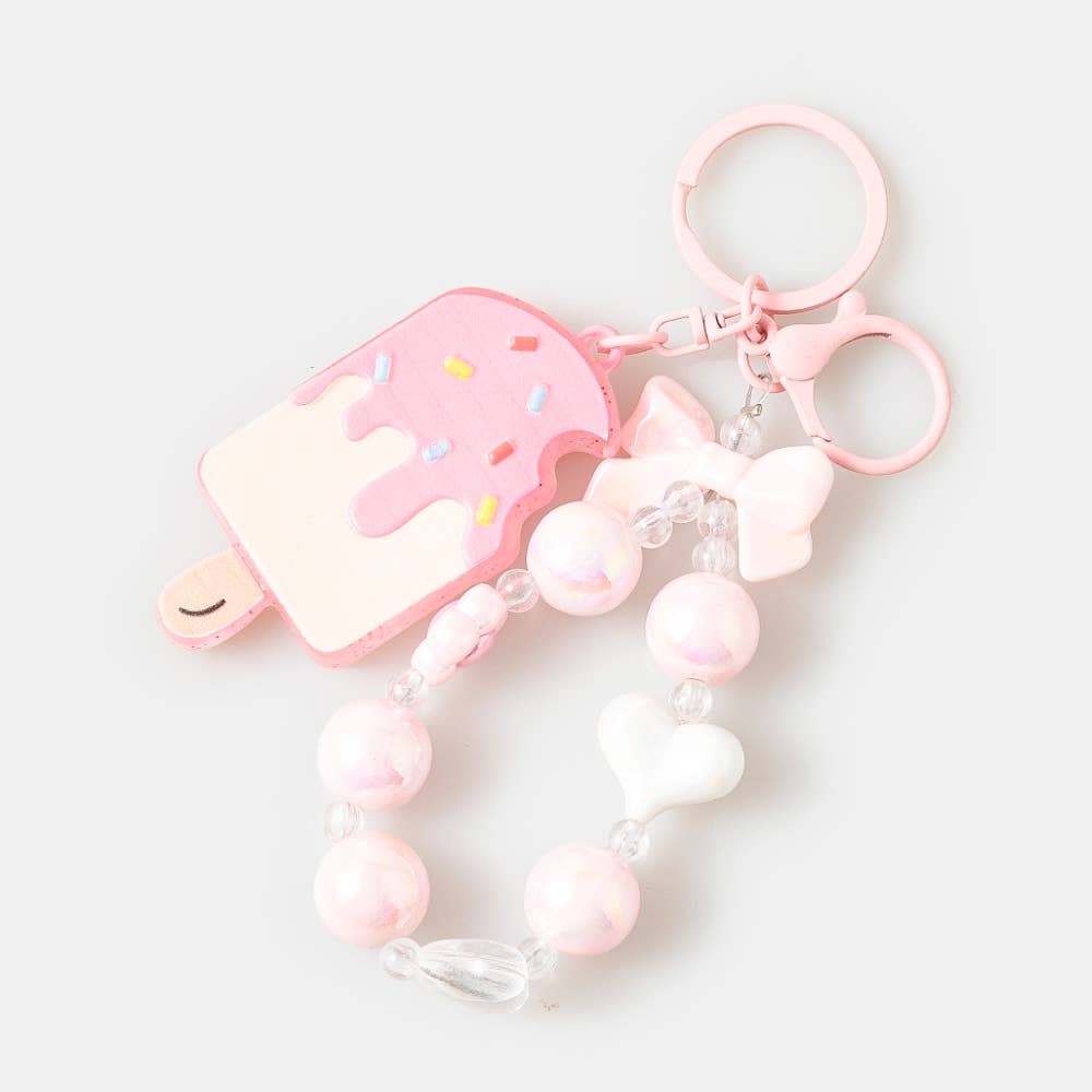 Popsicle Bow And Heart Charms Beaded Bag Charm