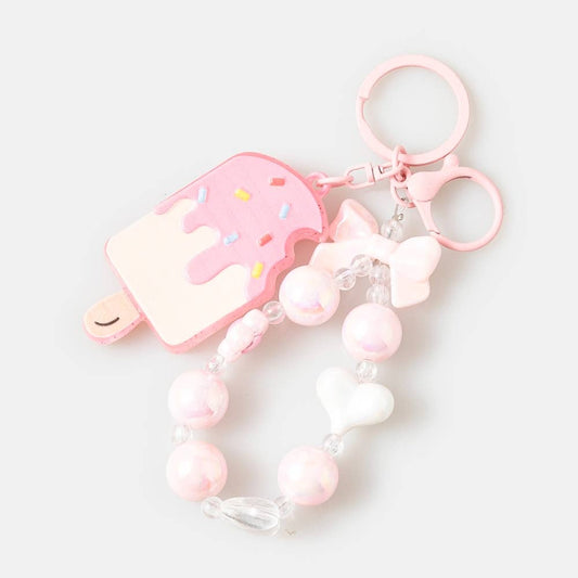 Popsicle Bow And Heart Charms Beaded Bag Charm