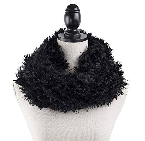 Black Shaggy Faux FurTwistd Tube Scarf