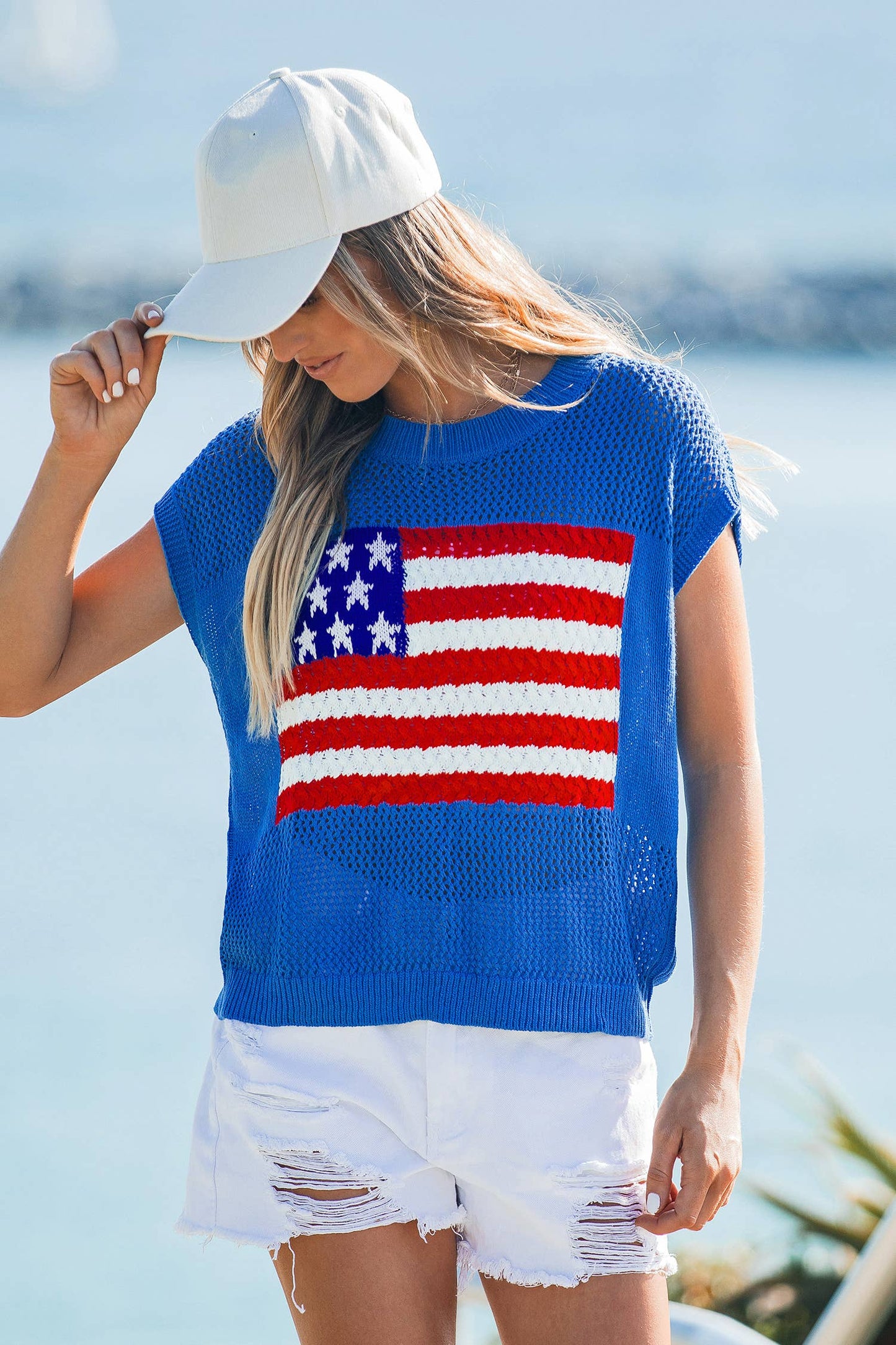 4th of July US Flag Graphic Short Sleeve Sweater Top