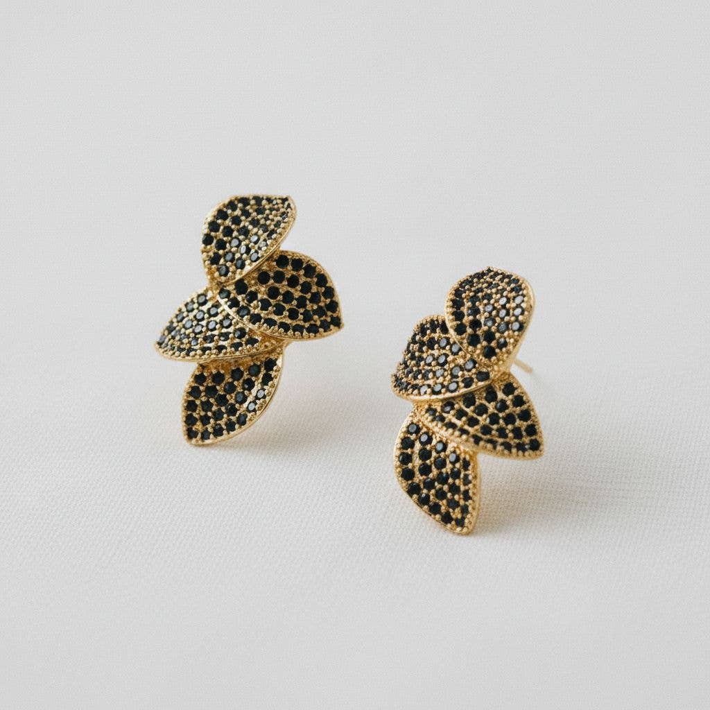 Chic Leaf Design Gemstone Drop Earrings