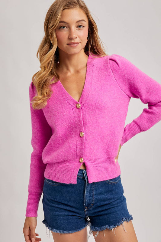 BUTTON DOWN V-NECK CARDIGAN