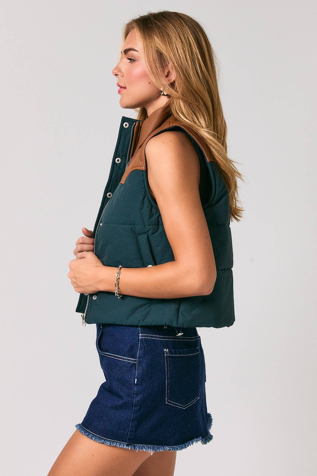 FAUX LEATHER CONTRAST PADDED VEST