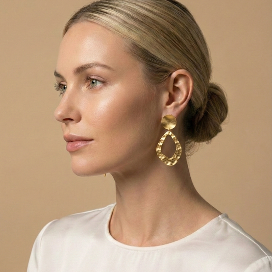 Gold Sculpted Hoop Statement Earrings | Handmade Jewelry