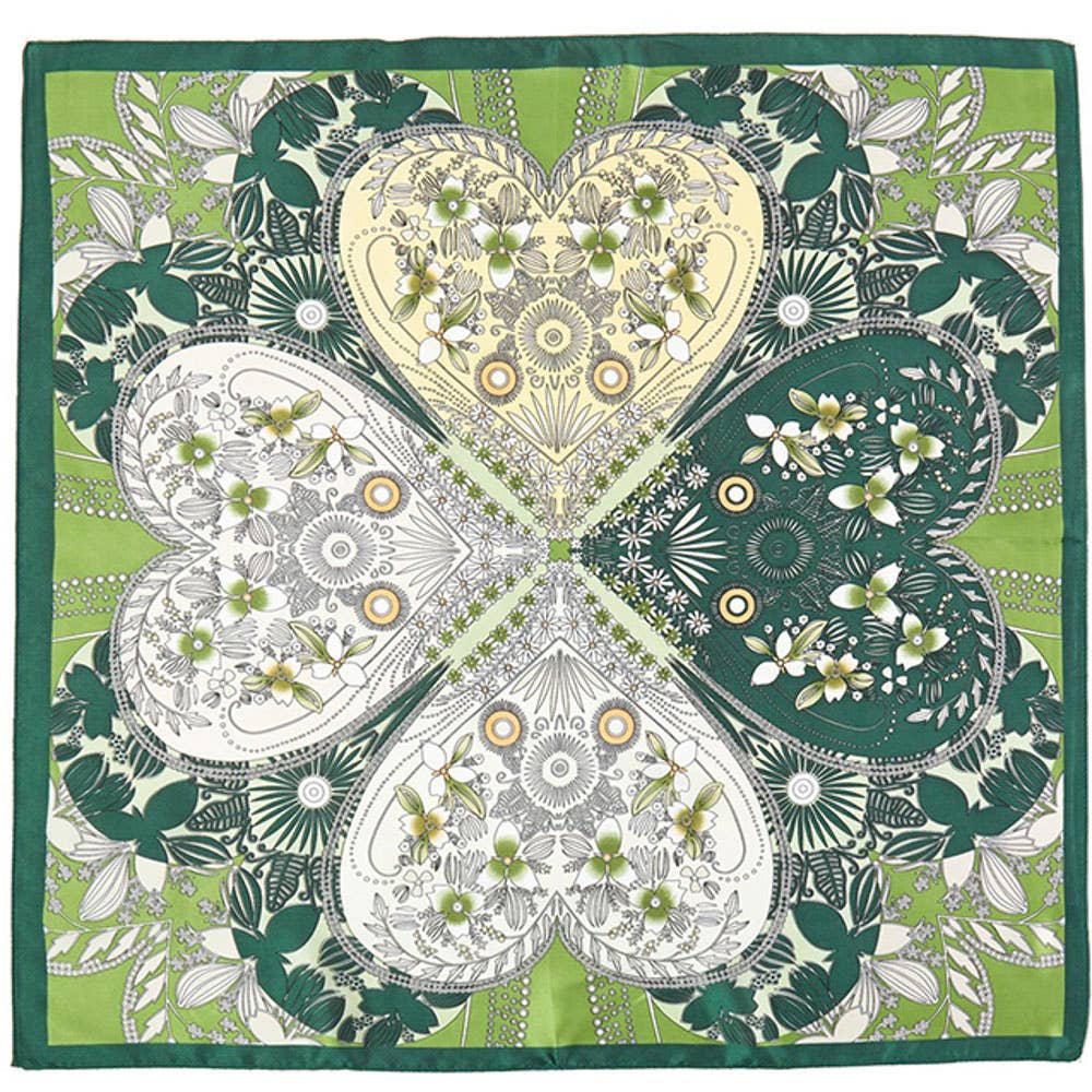FOUR LEAF CLOVER AND FLOWER BANDANA SCARF
