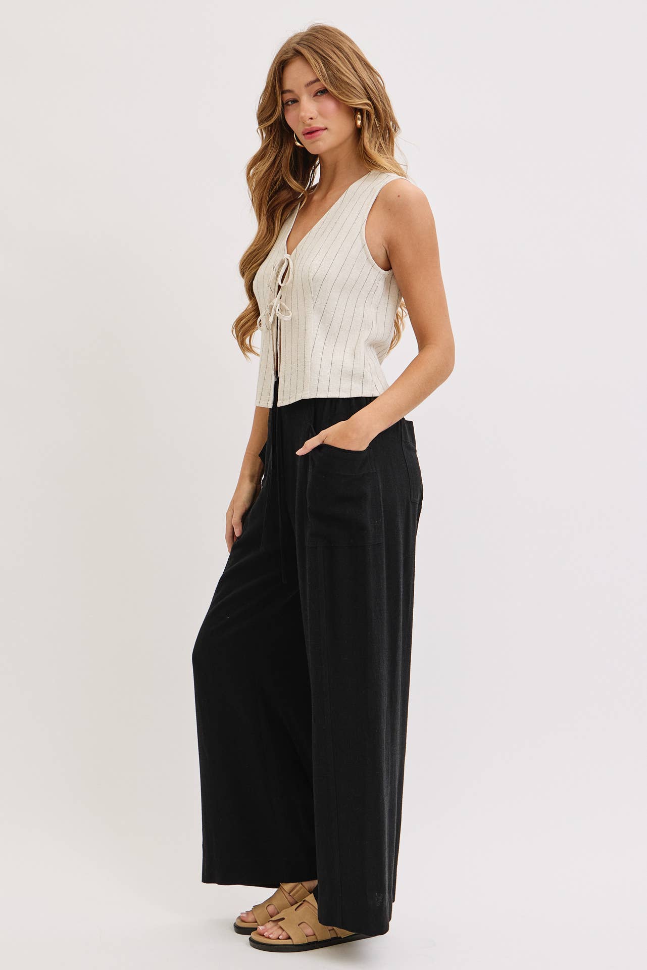 WIDE LEG TIE WAIST LINEN PANTS