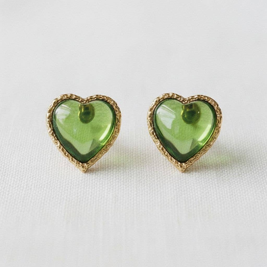 Heart-Shaped Gemstone Drop Earrings