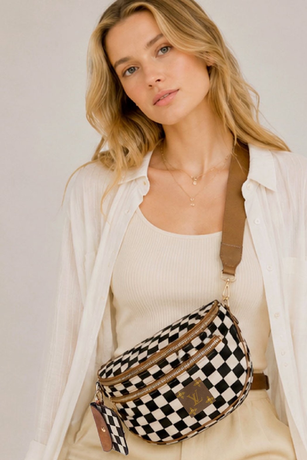 Upcycled LV Checker Sling Crossbody Bag