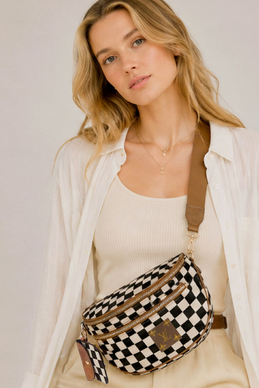 Upcycled LV Checker Sling Crossbody Bag