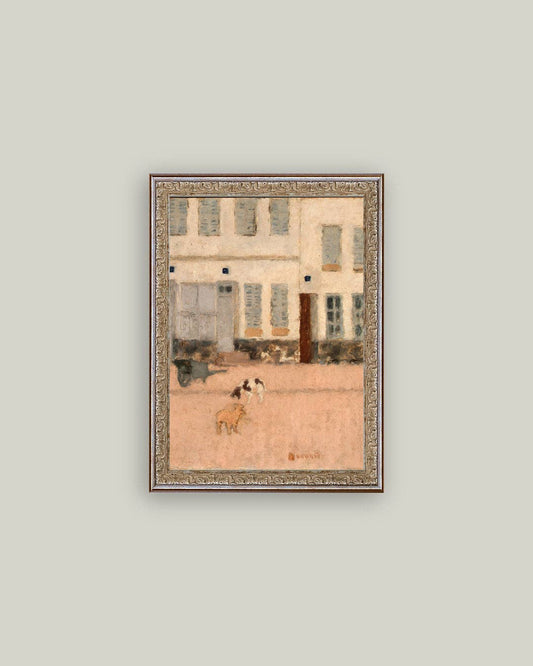 Two Dogs in Deserted Street Framed Antique Art