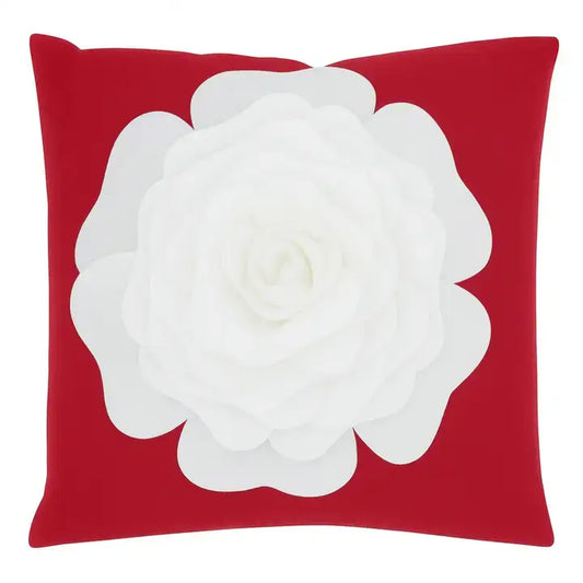 Red 3D White Rose Flower 17" Throw Pillow